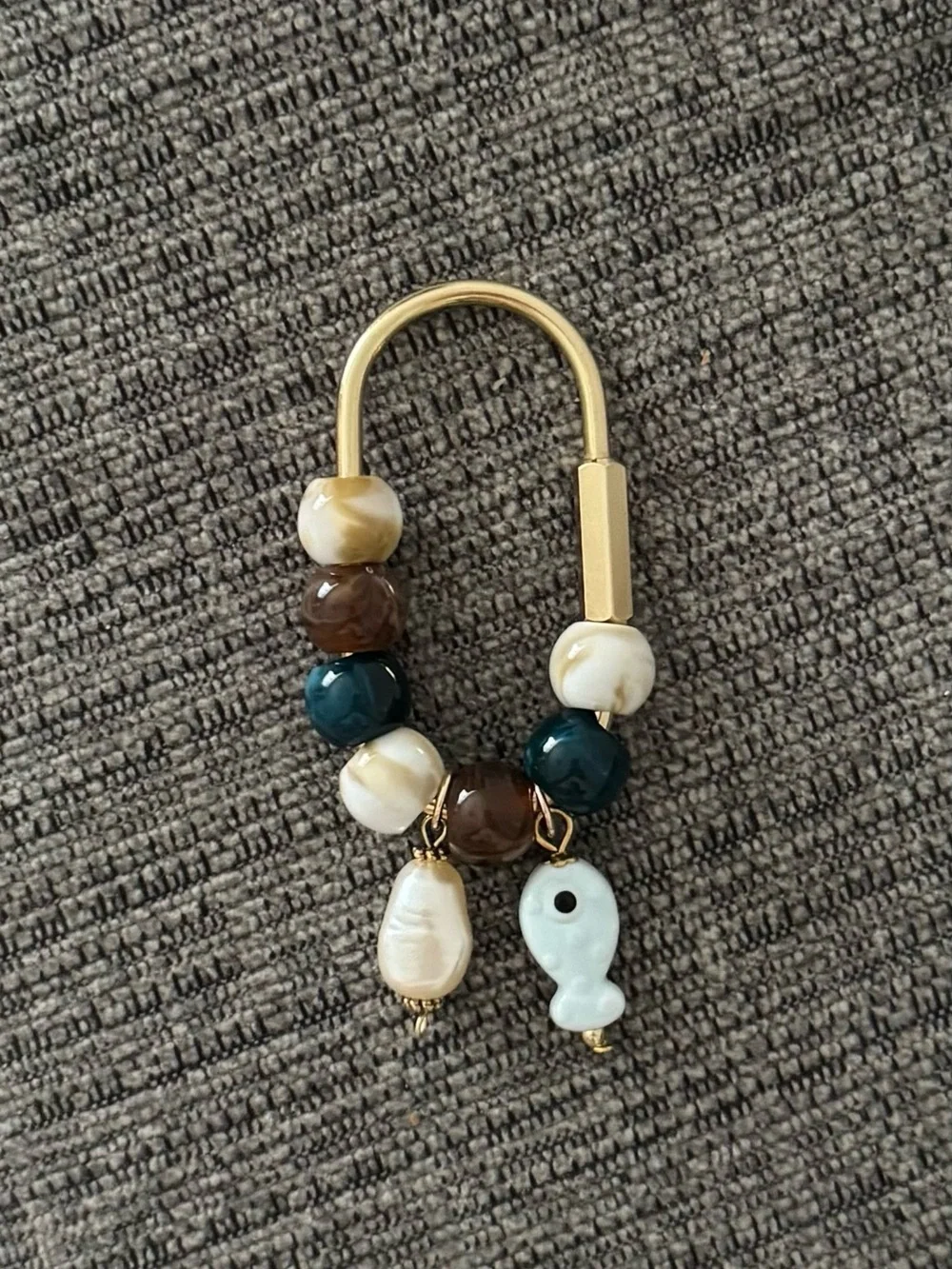 Viral Carabiner Beaded Bag Charm Keychain with Fish & Faux Pearl Charms